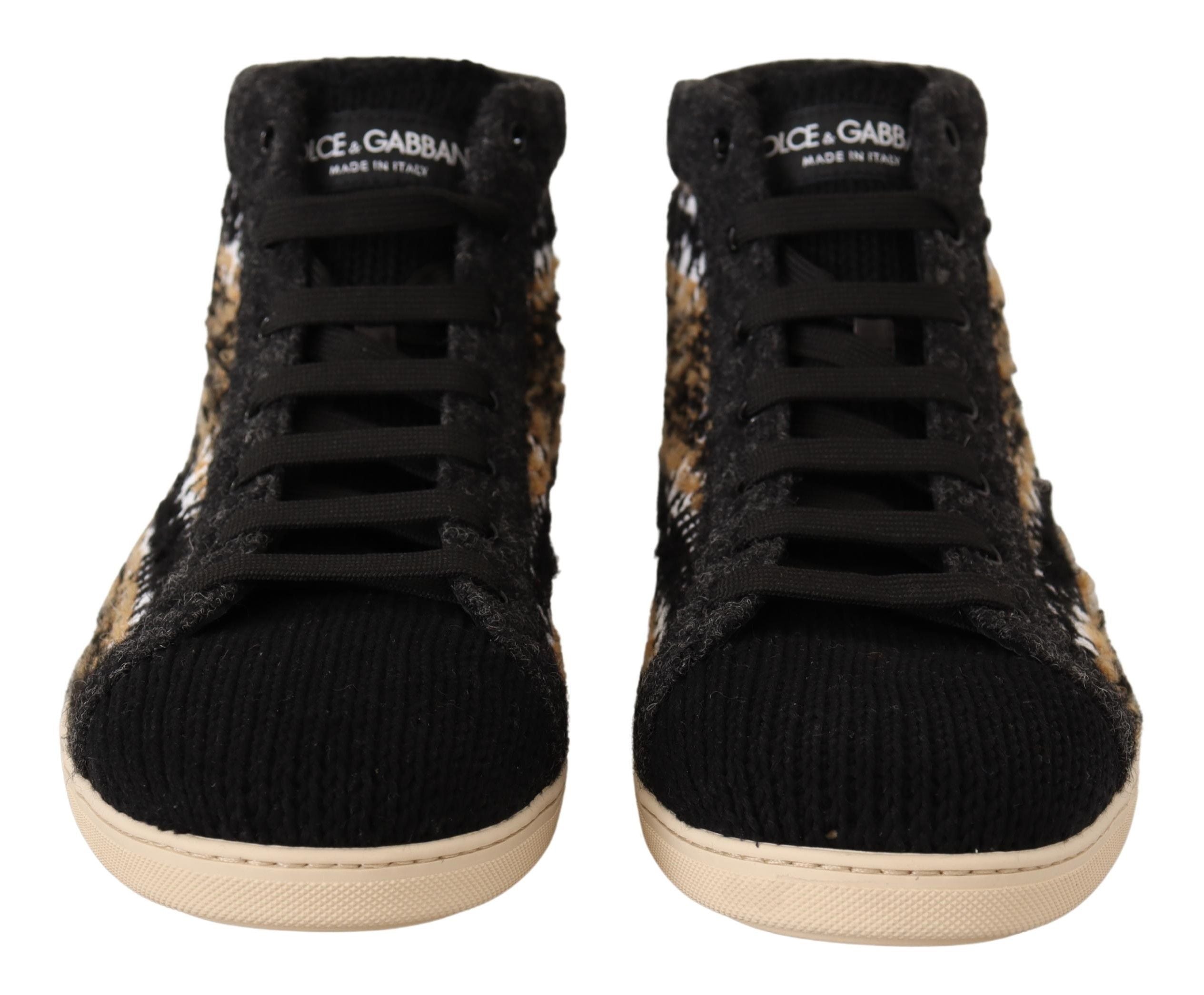 Dolce & Gabbana Beige Braun Wolle Baumwolle High Top Sneakers