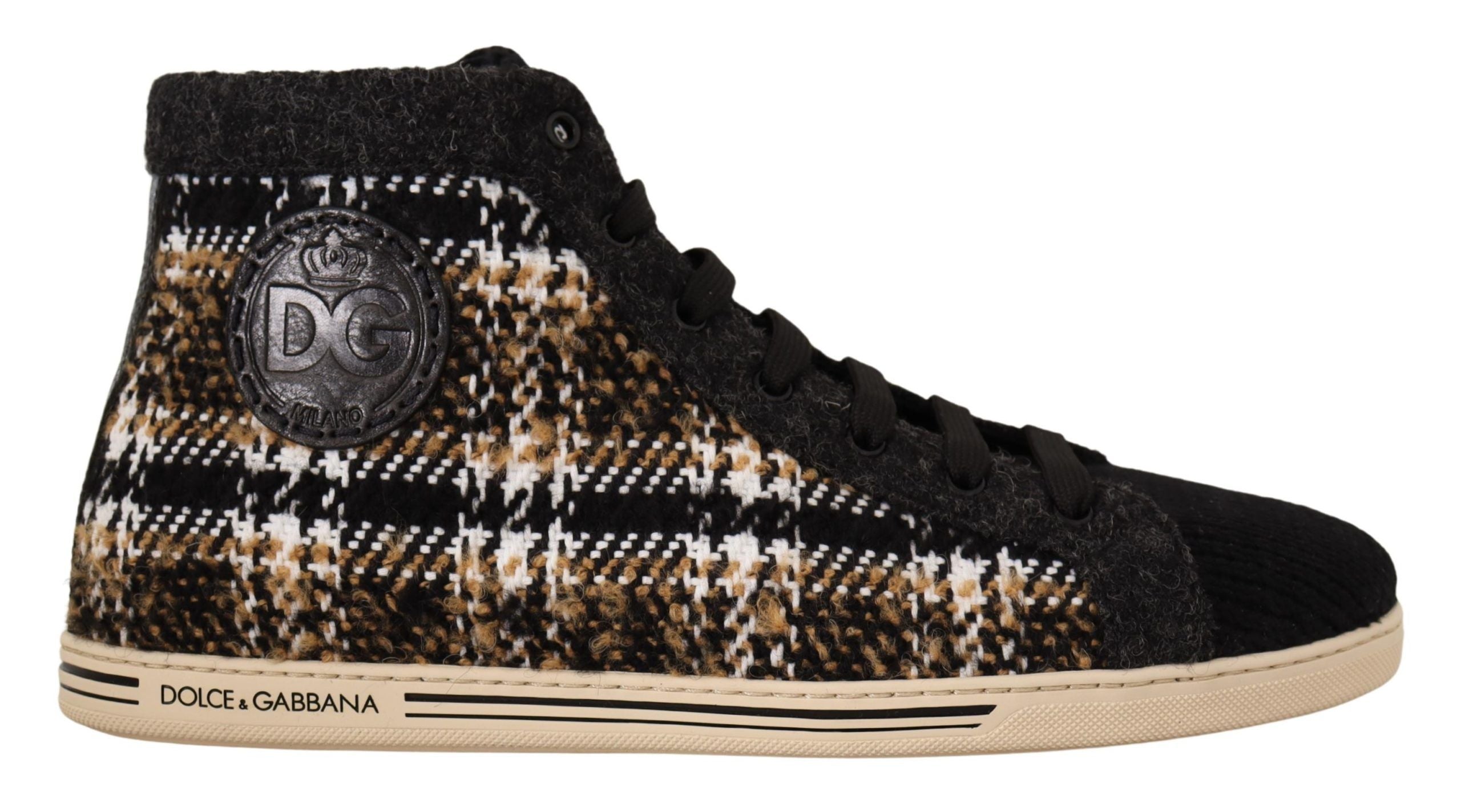 Dolce & Gabbana Beige Braun Wolle Baumwolle High Top Sneakers