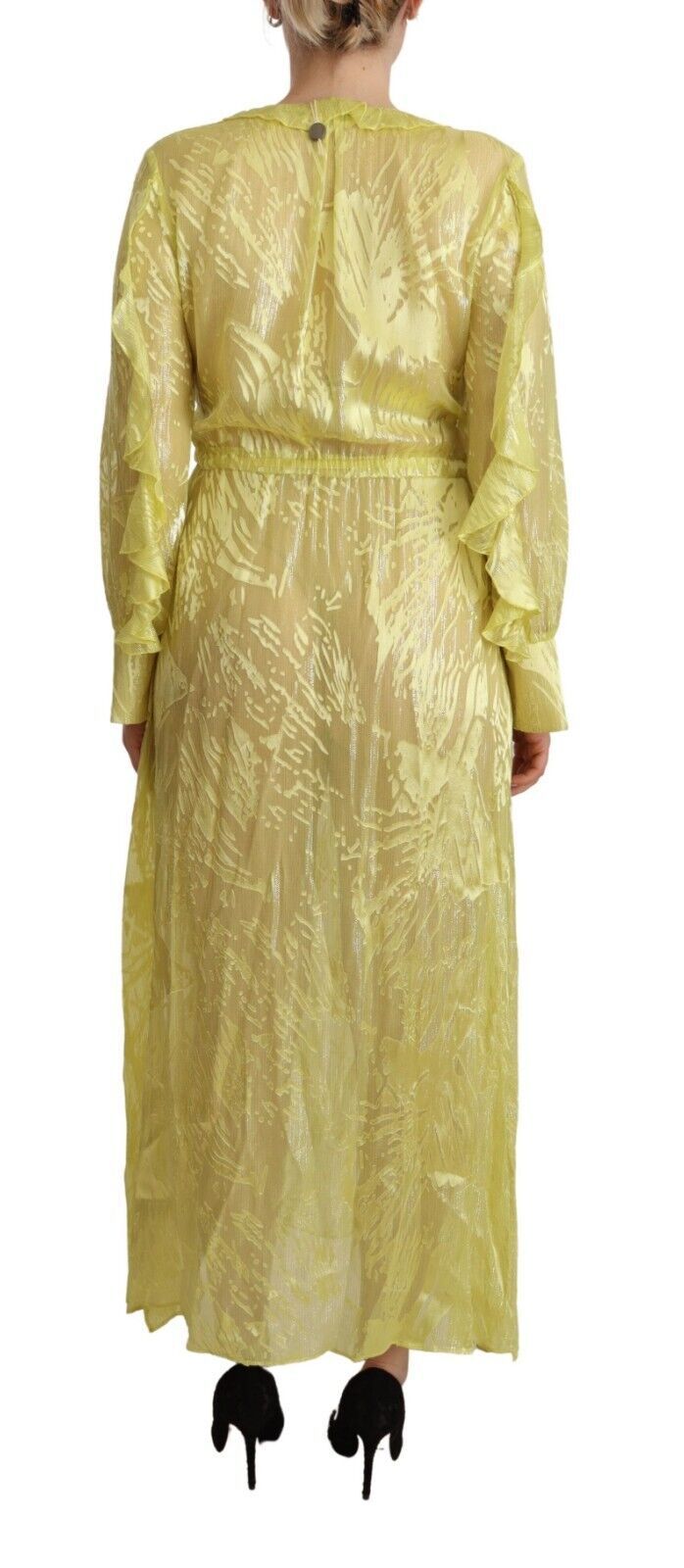 Patrizia Pepe Gelbes Seidenkleid mit langen Ärmeln und tiefem Ausschnitt