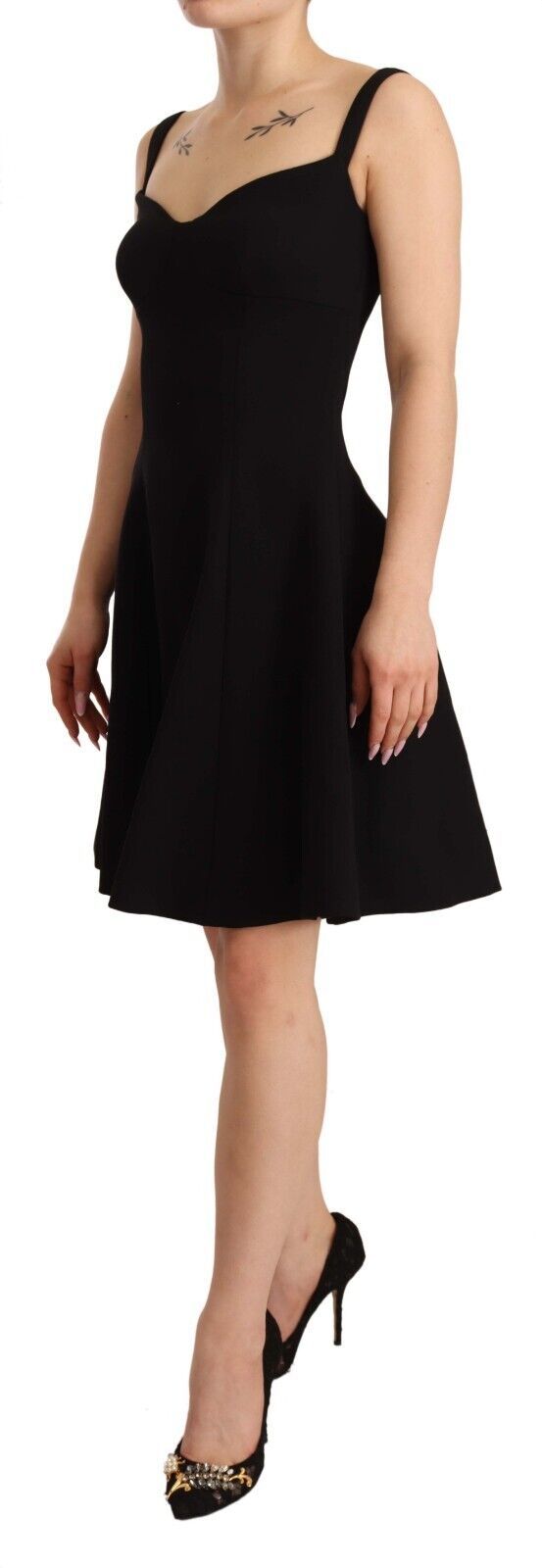 Dolce & Gabbana Schwarzes ausgestelltes Stretch-Scheidenkleid aus Wolle