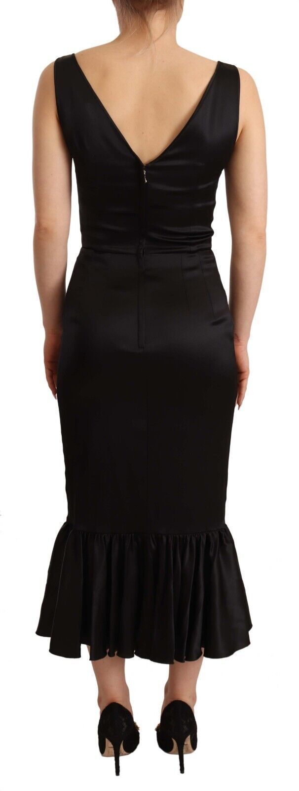 Dolce & Gabbana Schwarzes Seiden-Stretch-Scheide-Nixen-Midikleid