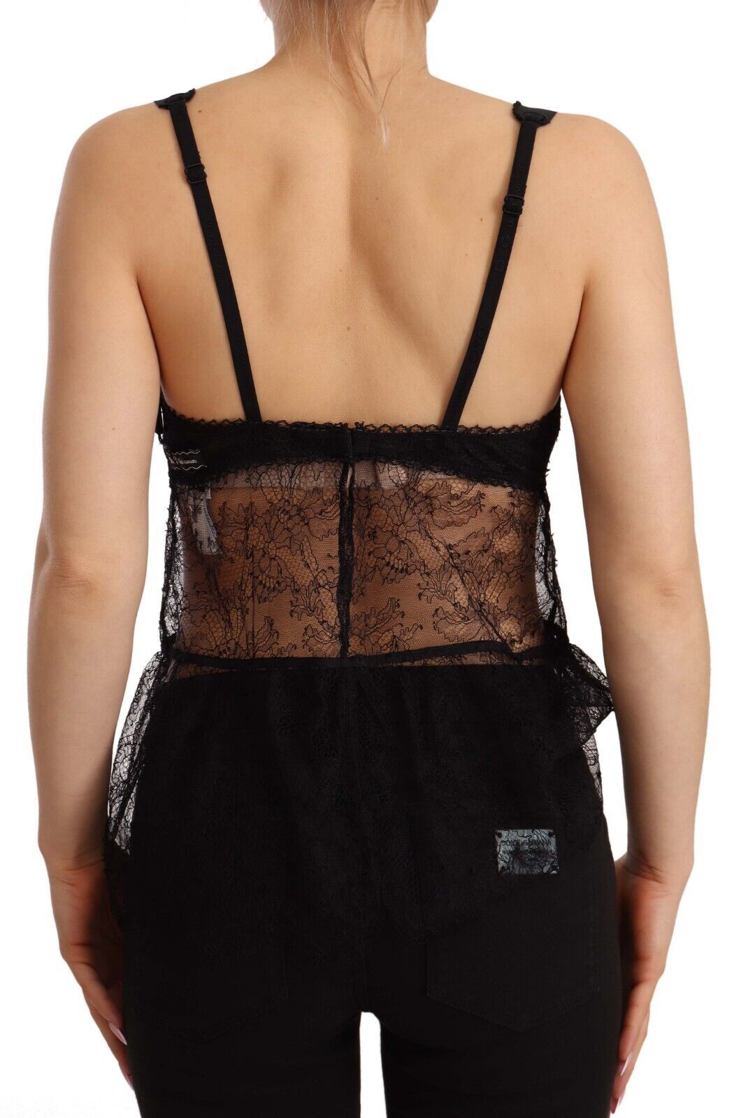 Dolce & Gabbana Schwarzes Seiden-Spitzen-Babydoll Nylon-Dessous Top