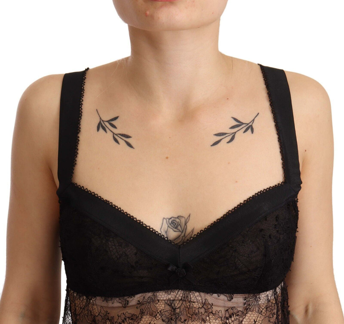 Dolce & Gabbana Schwarzes Seiden-Spitzen-Babydoll Nylon-Dessous Top