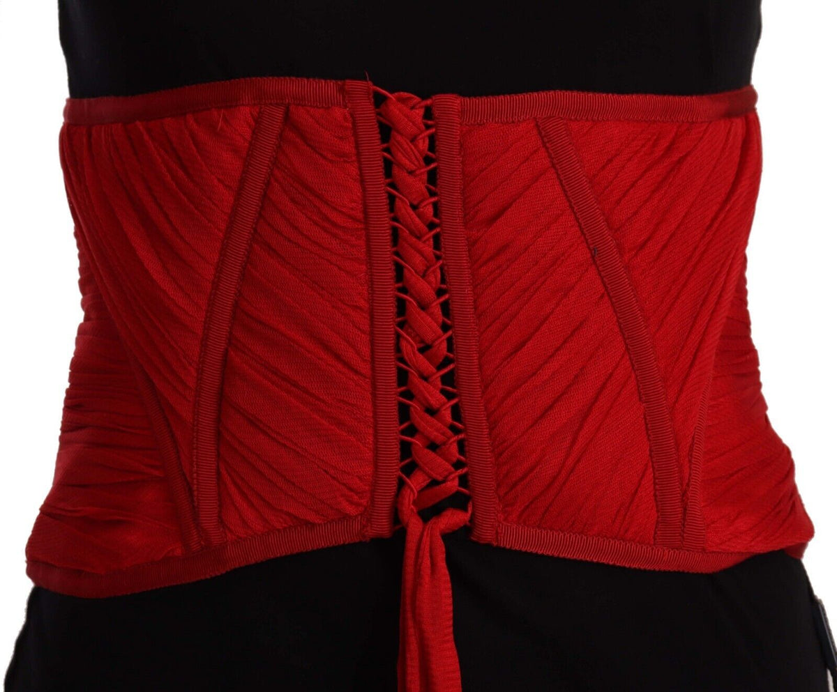 Dolce & Gabbana Rotes Korsett Gürtel Stretch Taille Riemen Seide Top