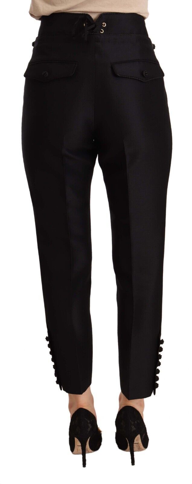 Dsquared² Schwarze geknöpfte Hose mit hoher Taille und Verzierungen