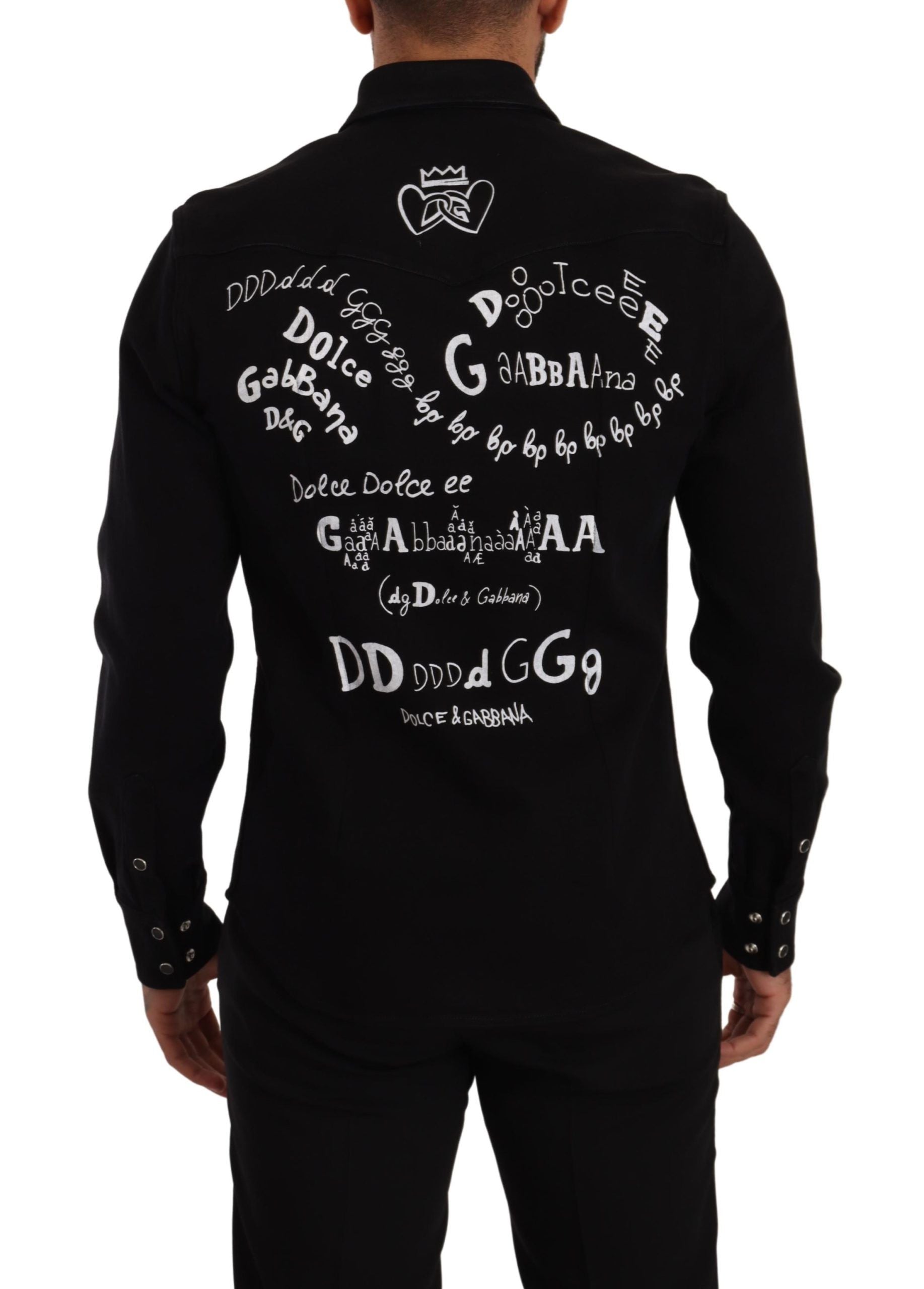 Dolce & Gabbana Schwarzes Slim Cotton Denim Stretch Hemd