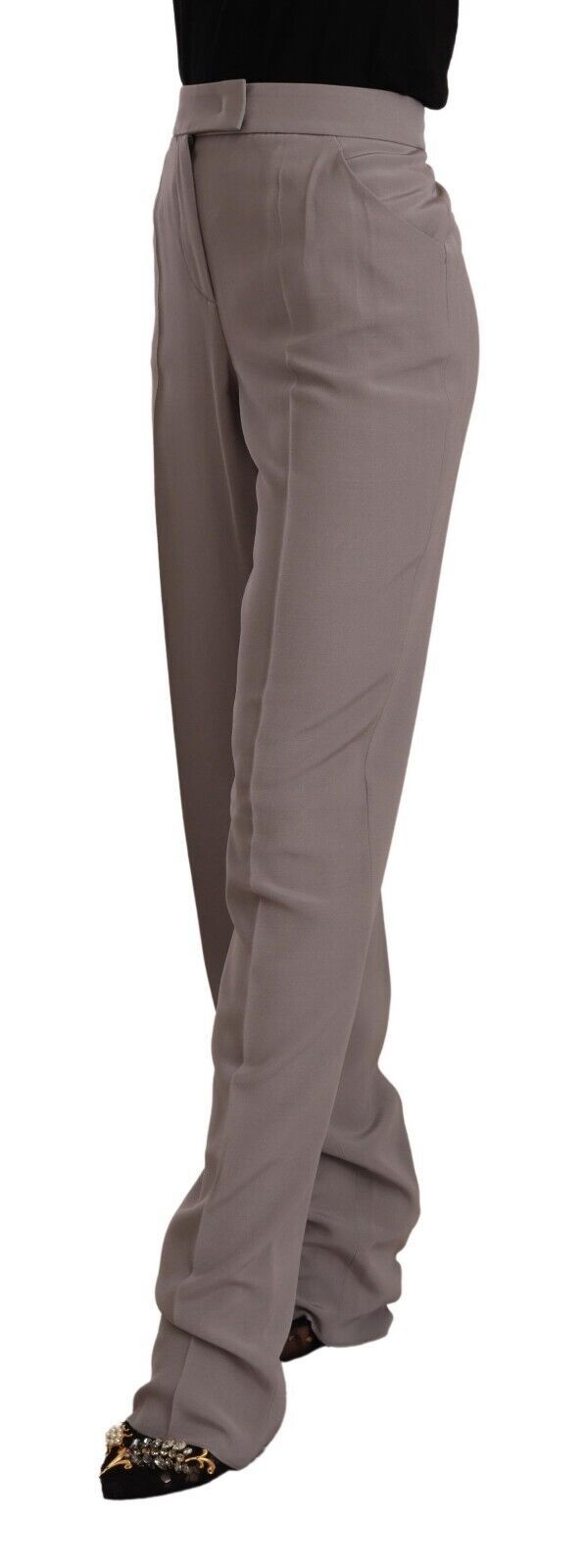 Armani Braune Seidenhose mit hoher Taille und konischer Länge