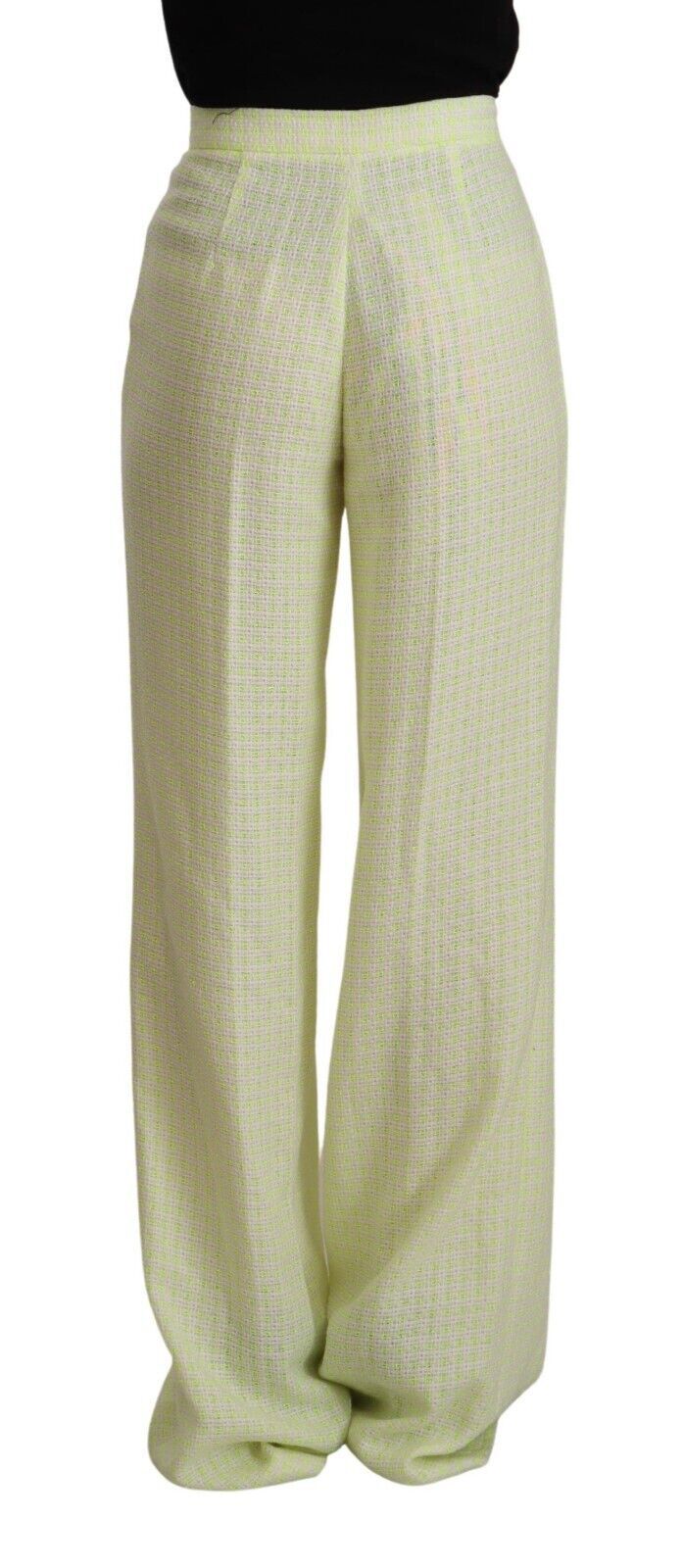 MSGM Gelb-Grün Baumwolle Hohe Taille Gerade Lange Hose