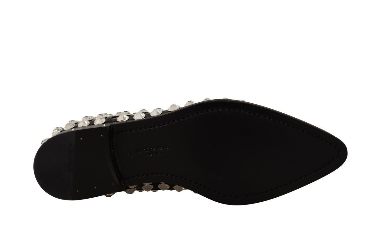 Dolce & Gabbana Schwarz Leder Kristalle Schnürschuhe Formal Schuhe