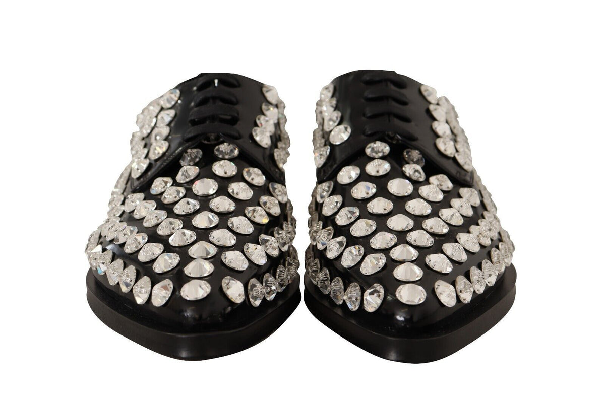 Dolce & Gabbana Schwarz Leder Kristalle Schnürschuhe Formal Schuhe