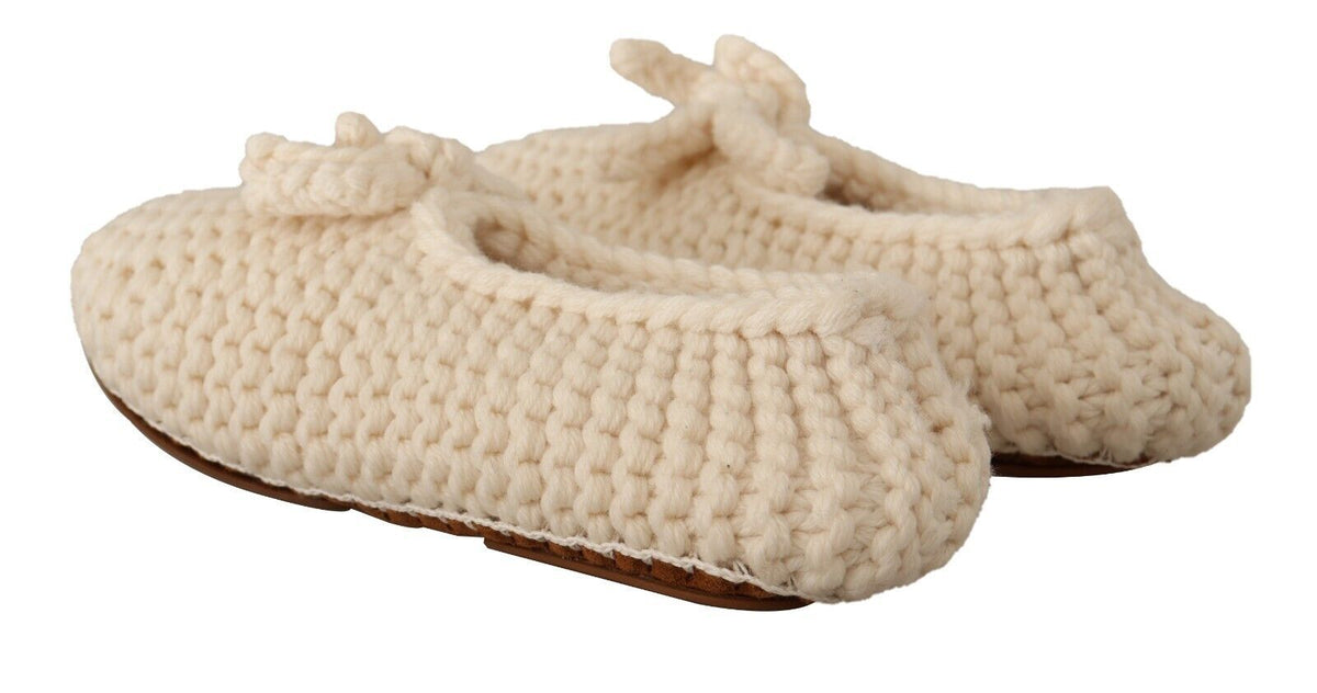 Dolce & Gabbana Weiß Slip On Ballerina Flats Wolle stricken Schuhe