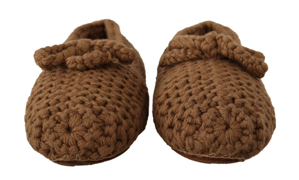Dolce & Gabbana Braun Slip On Ballerina Flats Wolle stricken Schuhe