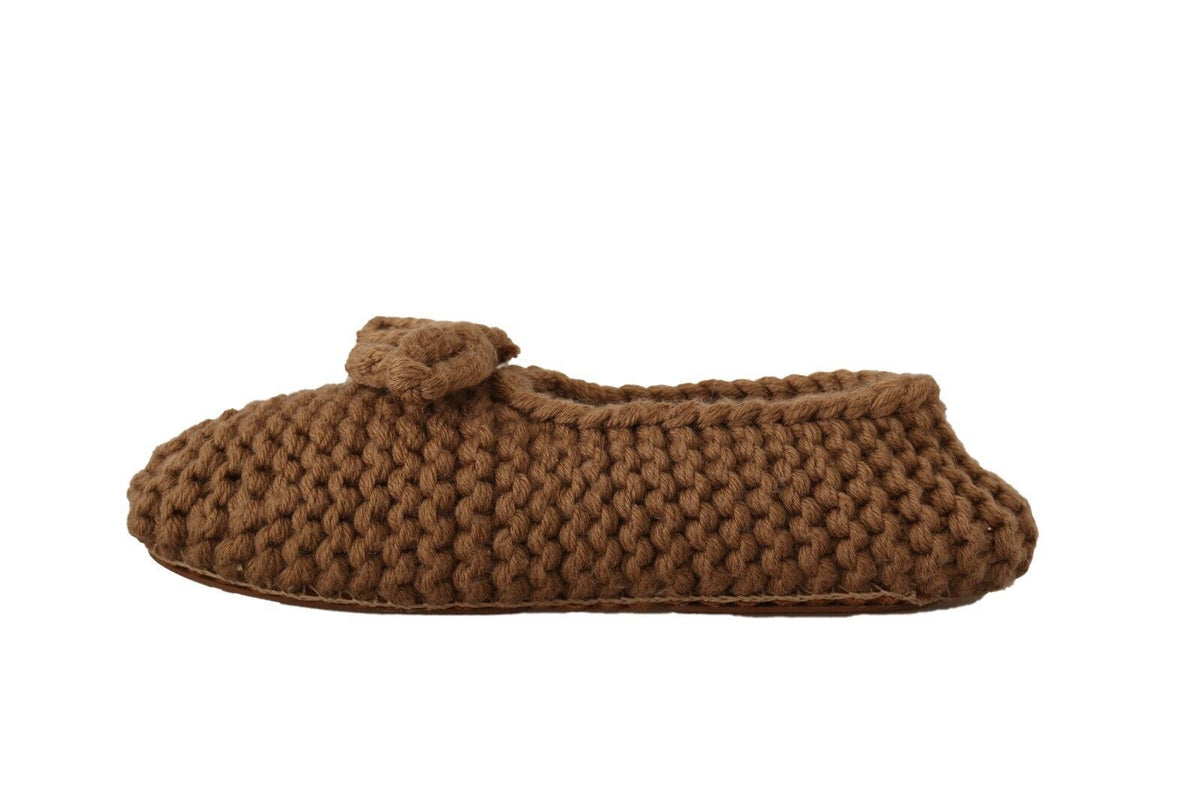 Dolce & Gabbana Braun Slip On Ballerina Flats Wolle stricken Schuhe