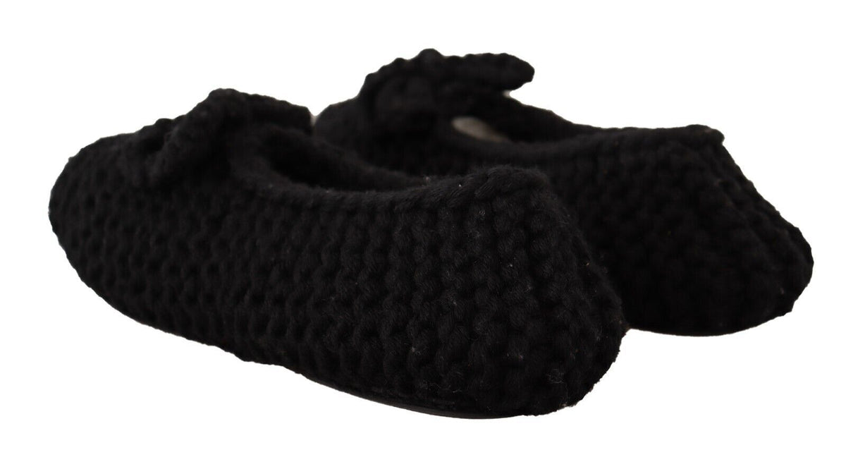 Dolce & Gabbana Schwarz Slip On Ballerina Flats Wolle stricken Schuhe