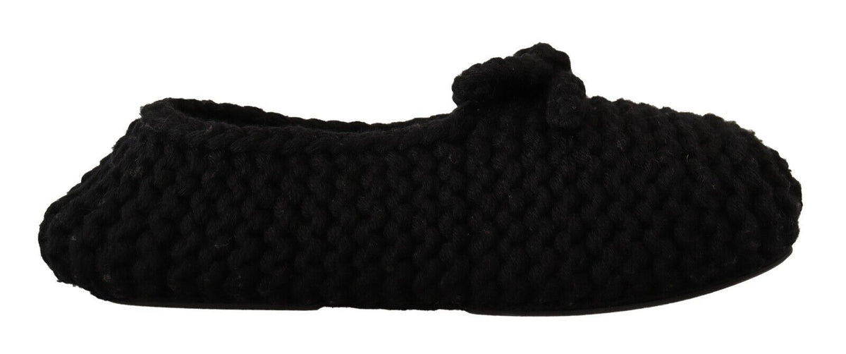 Dolce & Gabbana Schwarz Slip On Ballerina Flats Wolle stricken Schuhe
