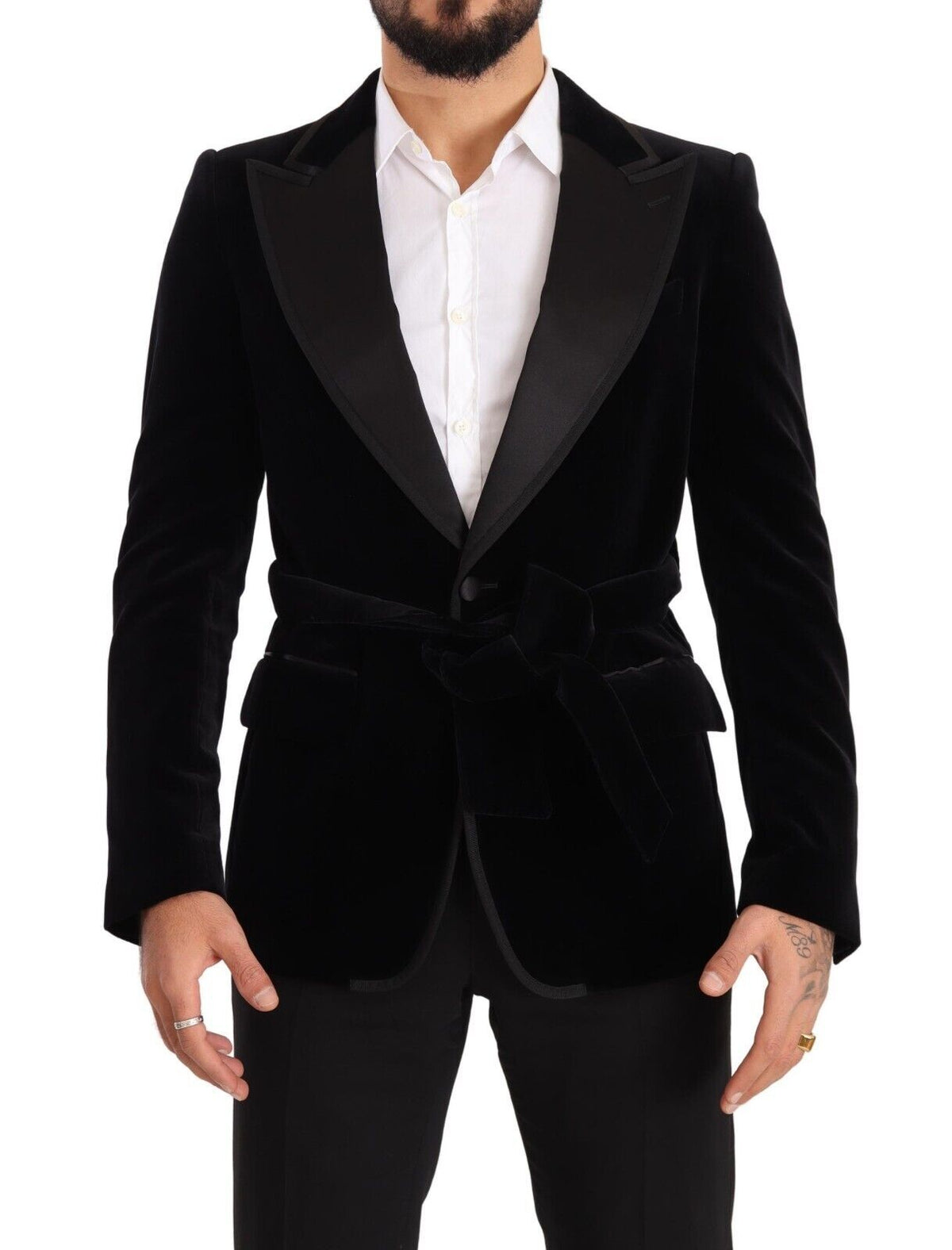 Dolce & Gabbana Schwarzer einreihiger Blazer aus Samt mit einem Knopf
