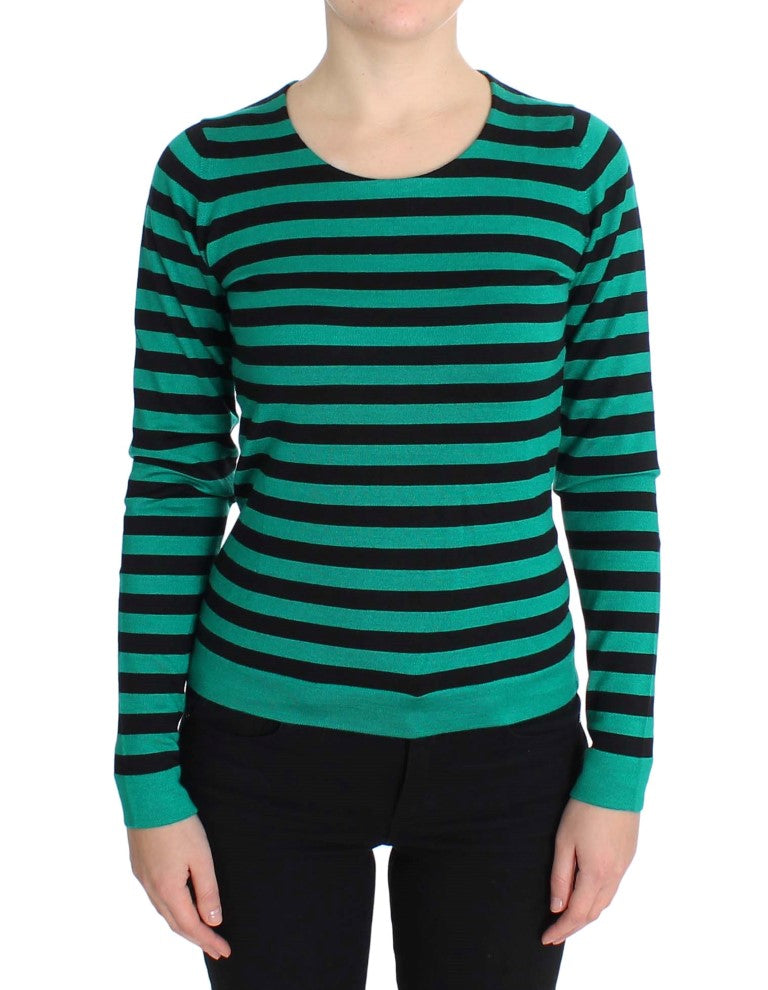 Dolce & Gabbana Grün Schwarzer Seiden-Kaschmir-Pullover