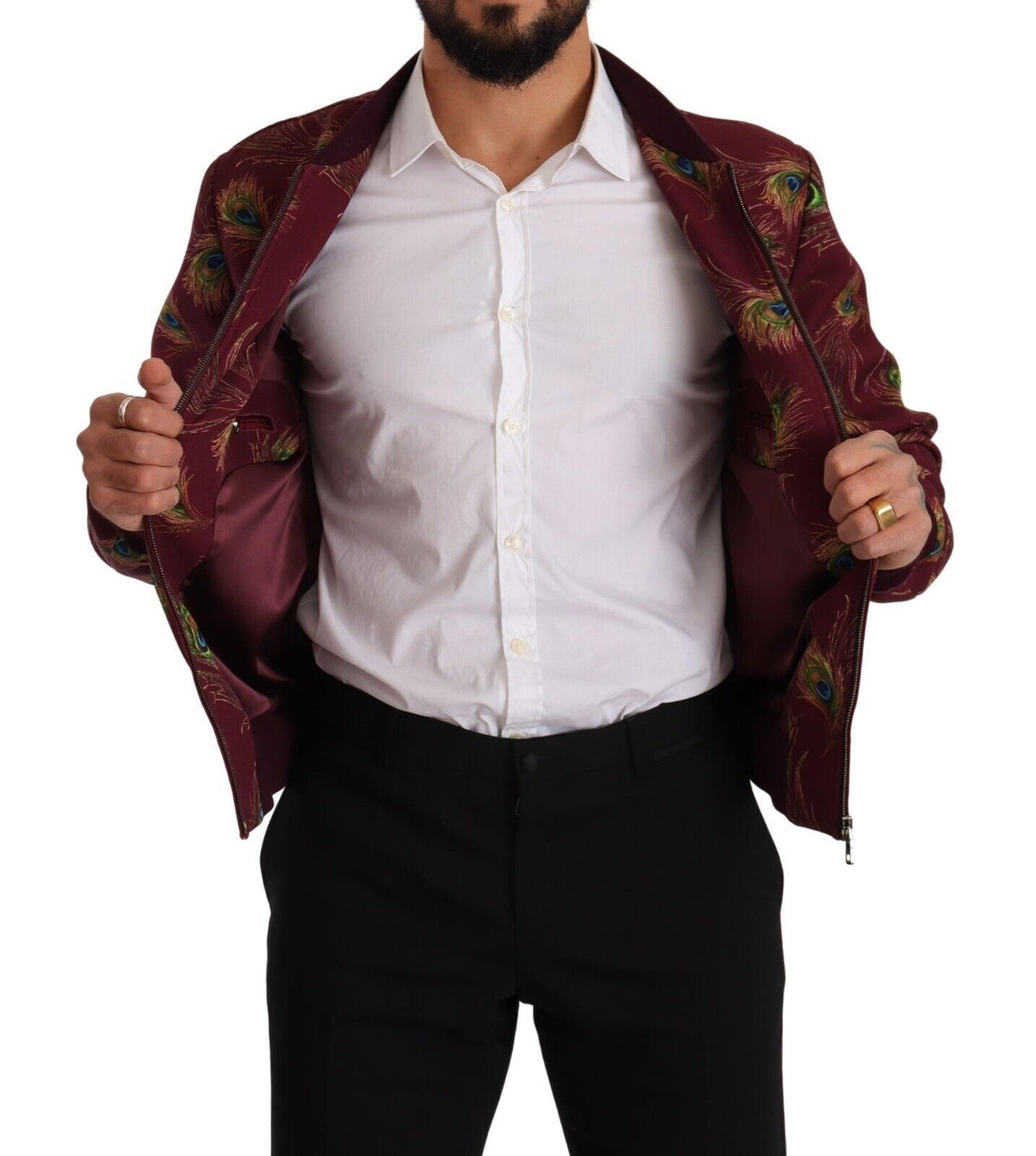 Dolce & Gabbana Rote Peacock Polyester Stretch Full Zip Jacke