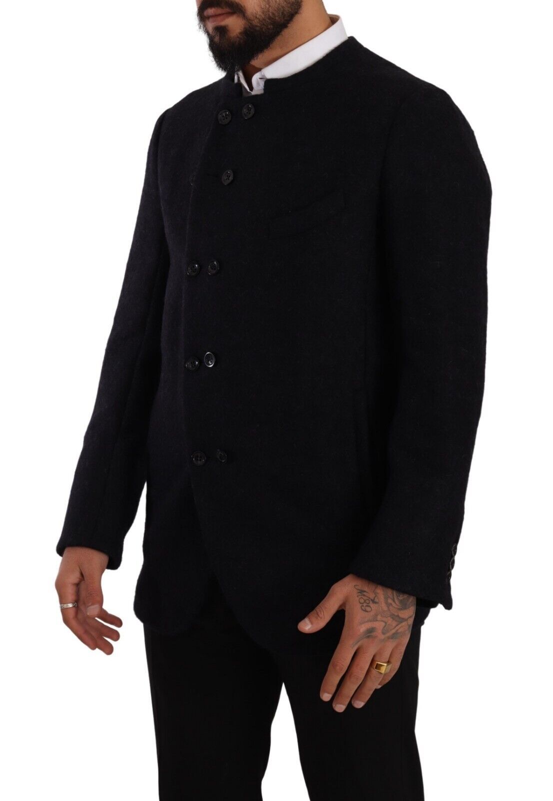 Dolce & Gabbana Graue Alpaka Button Down Männer Mantel Jacke