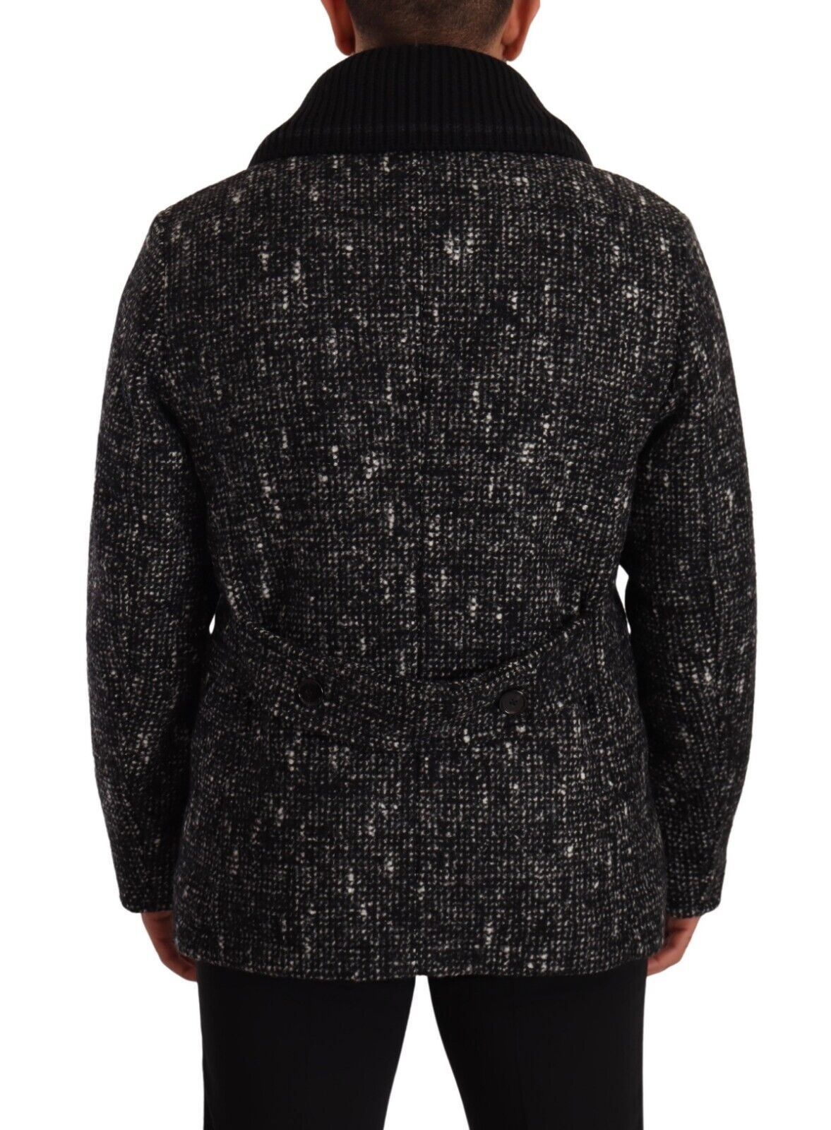Dolce & Gabbana Schwarzer Wollmantel Zweireiher Herrenjacke