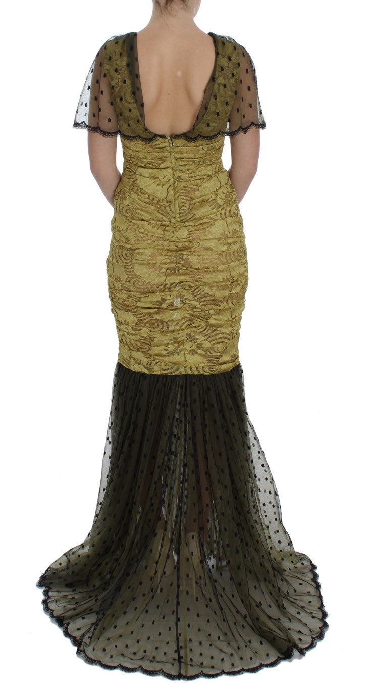 Dolce & Gabbana Gelb-schwarz geblümtes Spitzenkleid von Ricamo