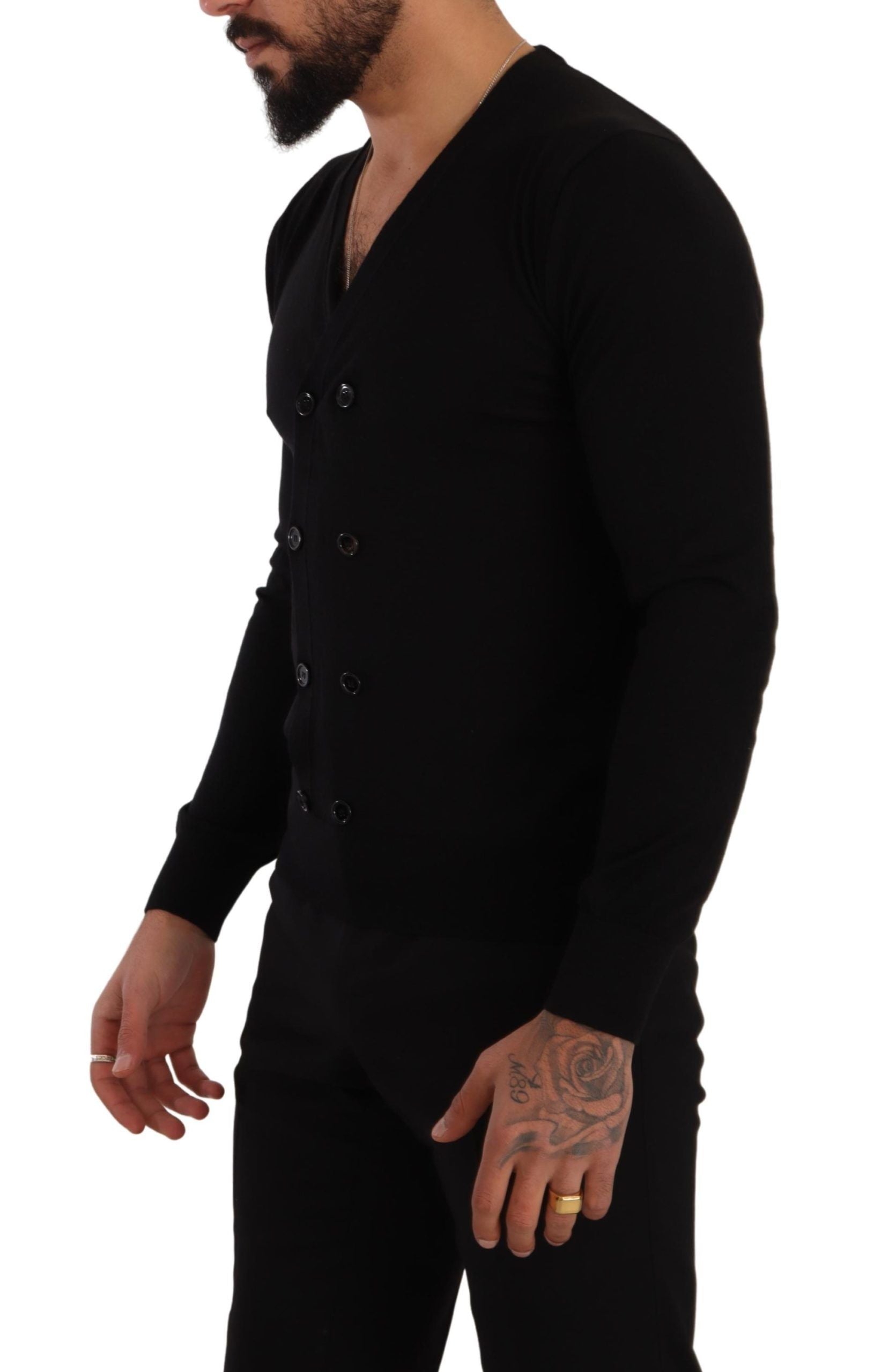 Dolce & Gabbana Schwarzer Kaschmir-Strickpullover mit Knopfleiste