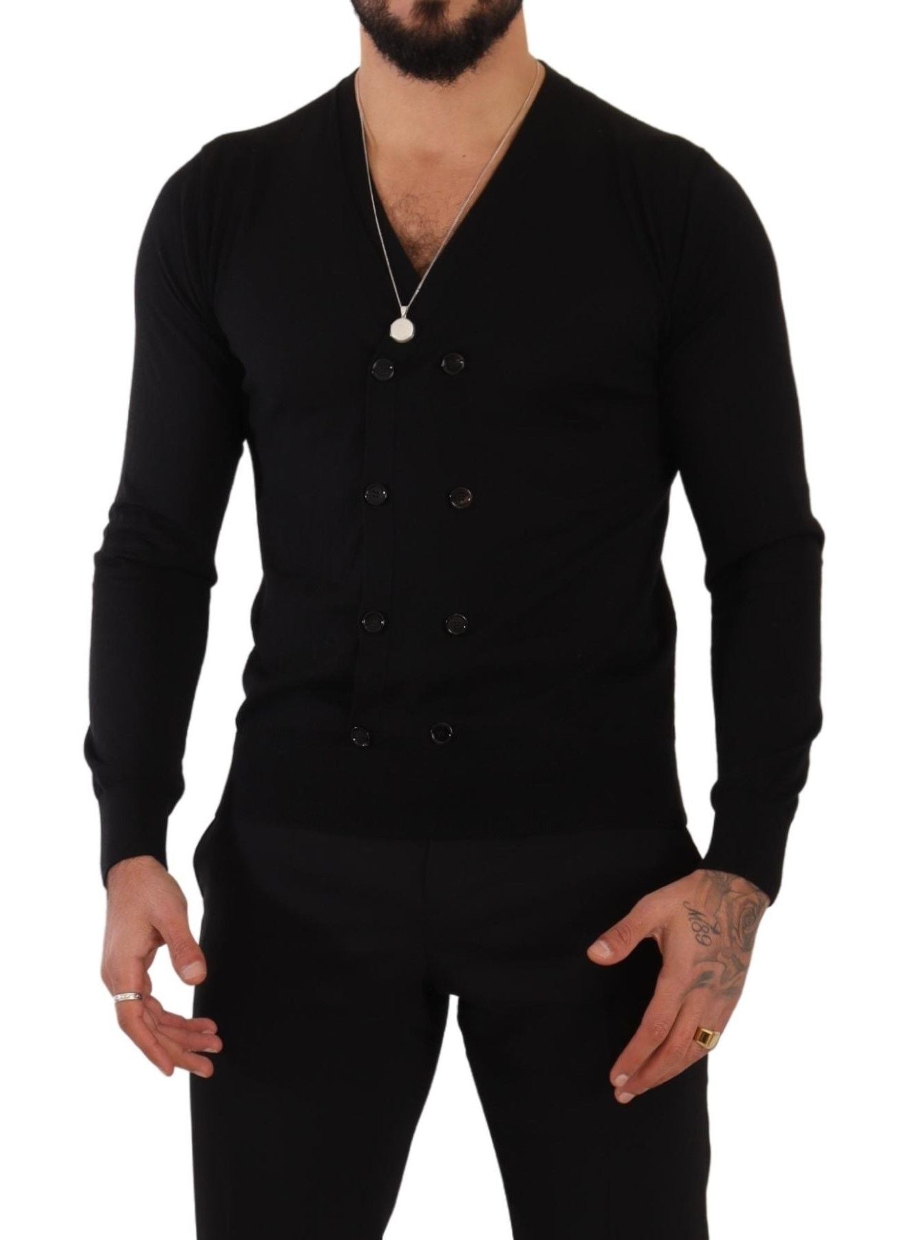 Dolce & Gabbana Schwarzer Kaschmir-Strickpullover mit Knopfleiste