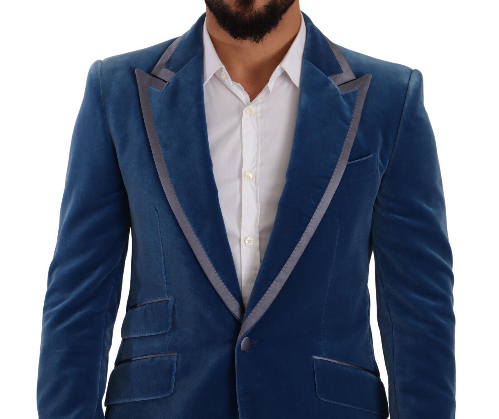 Dolce & Gabbana Blauer SICILIA Samt Slim Fit 2 Stück Anzug