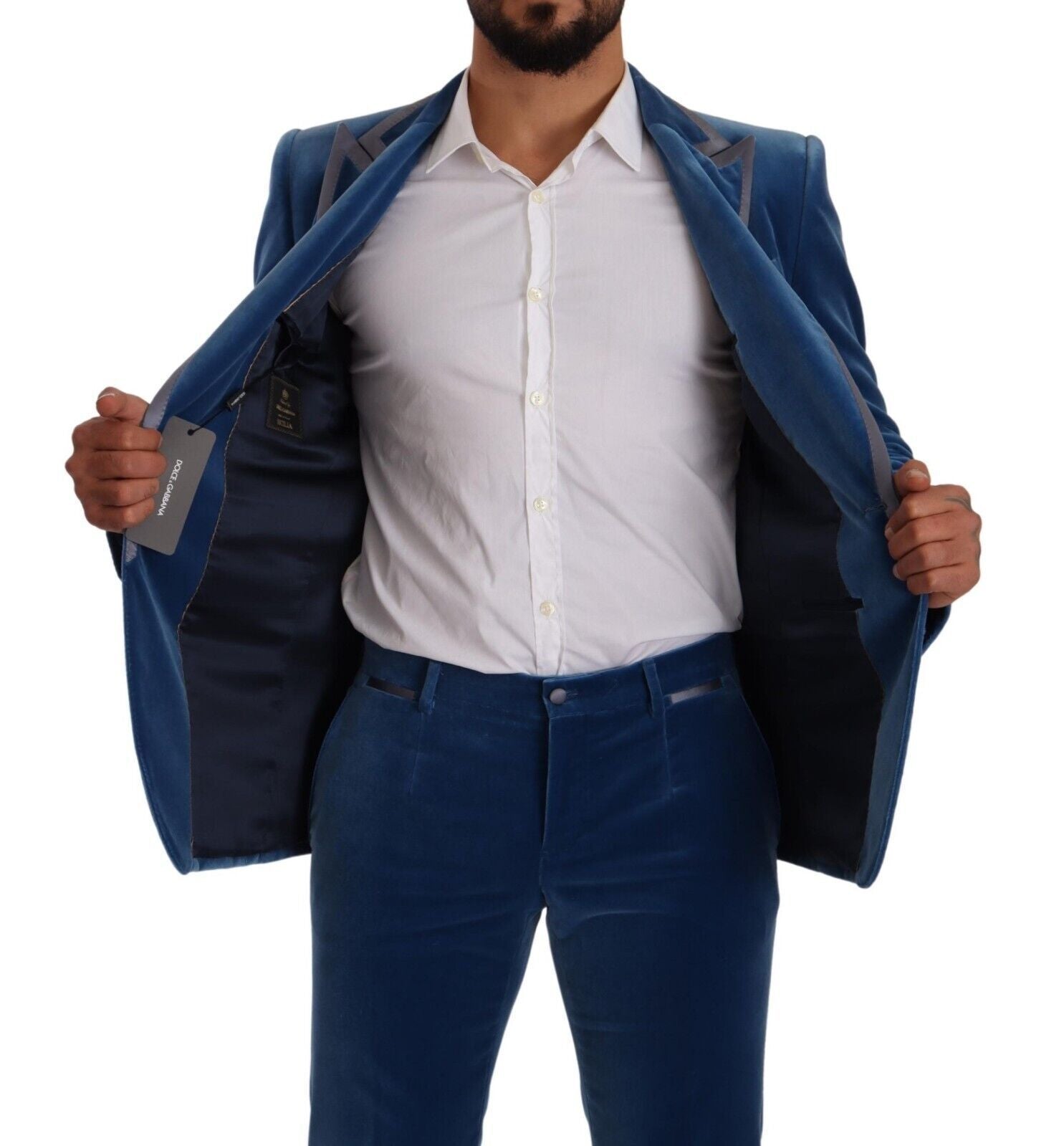 Dolce & Gabbana Blauer SICILIA Samt Slim Fit 2 Stück Anzug