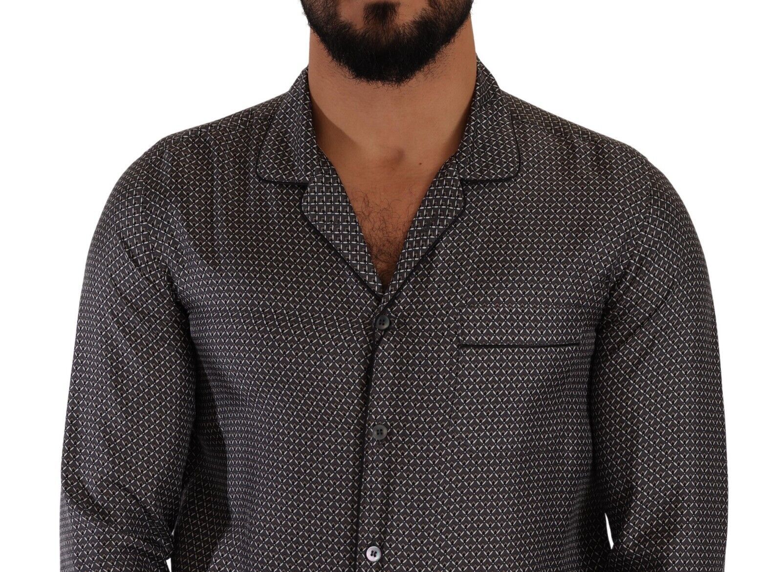 Dolce & Gabbana Graues Fantasy-Muster Pyjama-Oberteil Herren-Shirt