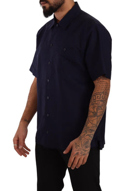 Dolce & Gabbana Marineblaues Hemd mit kurzen Ärmeln und Knopfleiste
