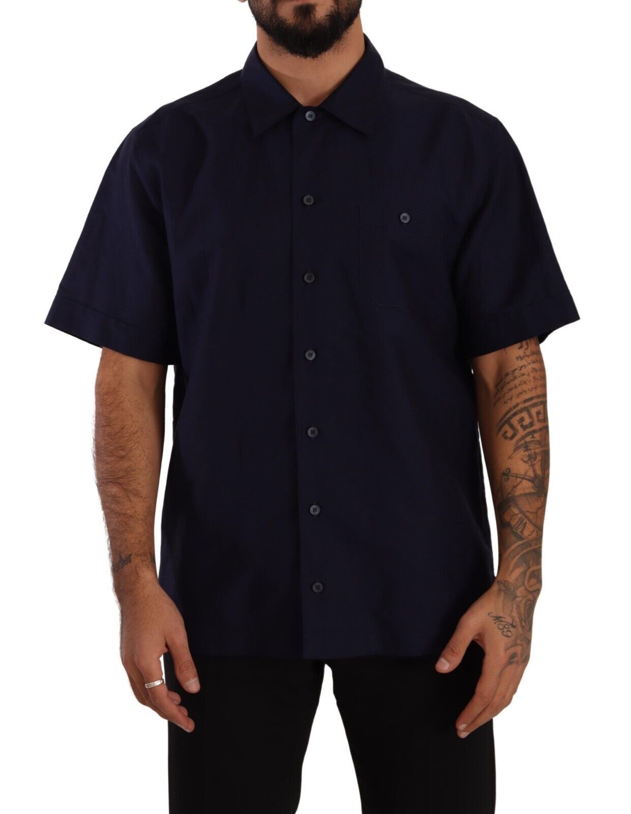 Dolce & Gabbana Marineblaues Hemd mit kurzen Ärmeln und Knopfleiste