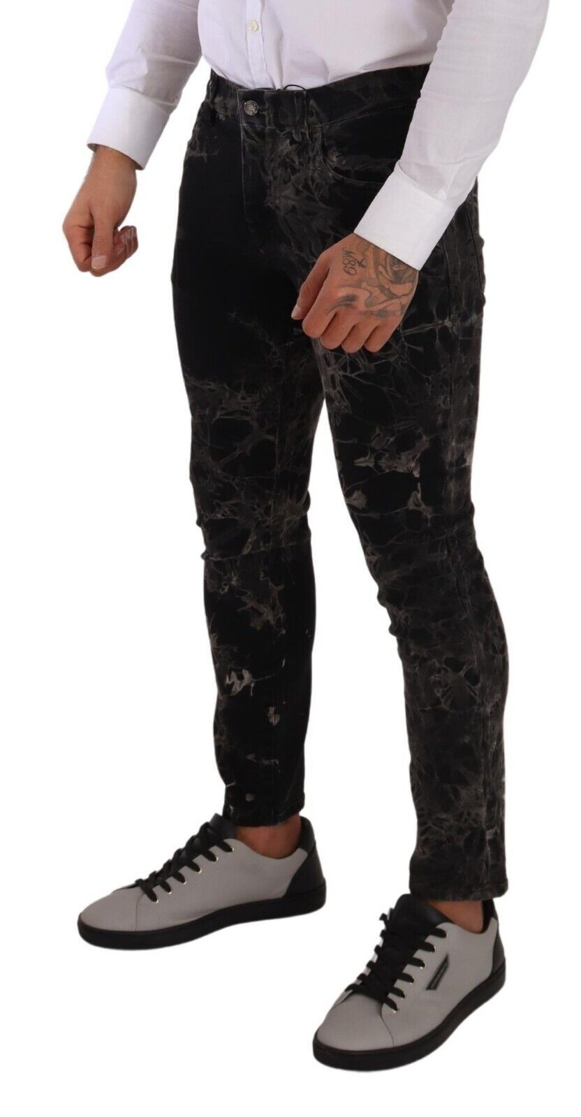 Dolce & Gabbana Schwarz gemusterte Skinny Slim Fit Jeans