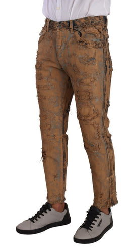 Dolce & Gabbana Braune Regular Denim-Jeans aus Baumwolle mit Distressed-Effekt