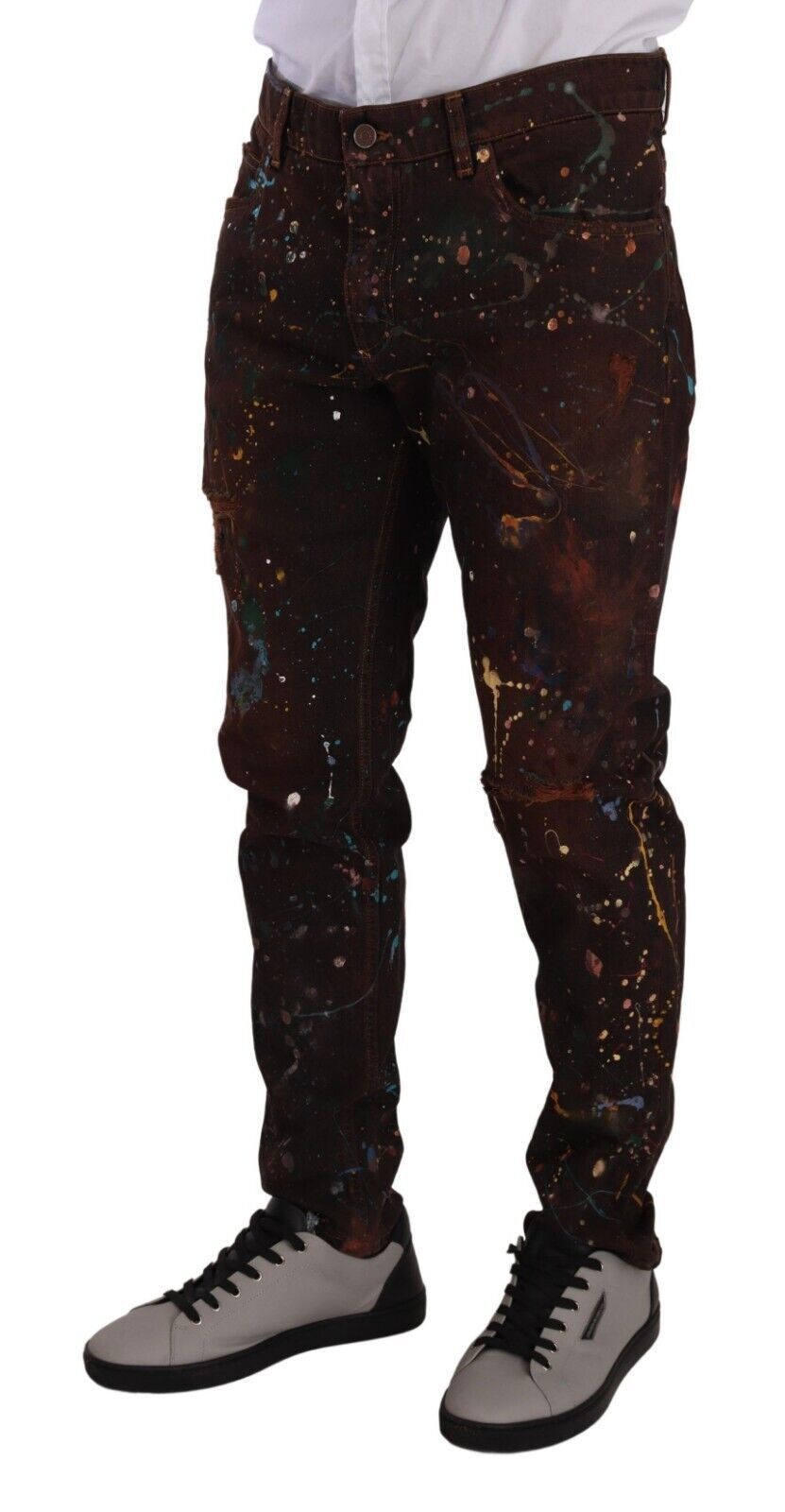 Dolce & Gabbana Braune Splash Color Cotton Regular Denim Jeans