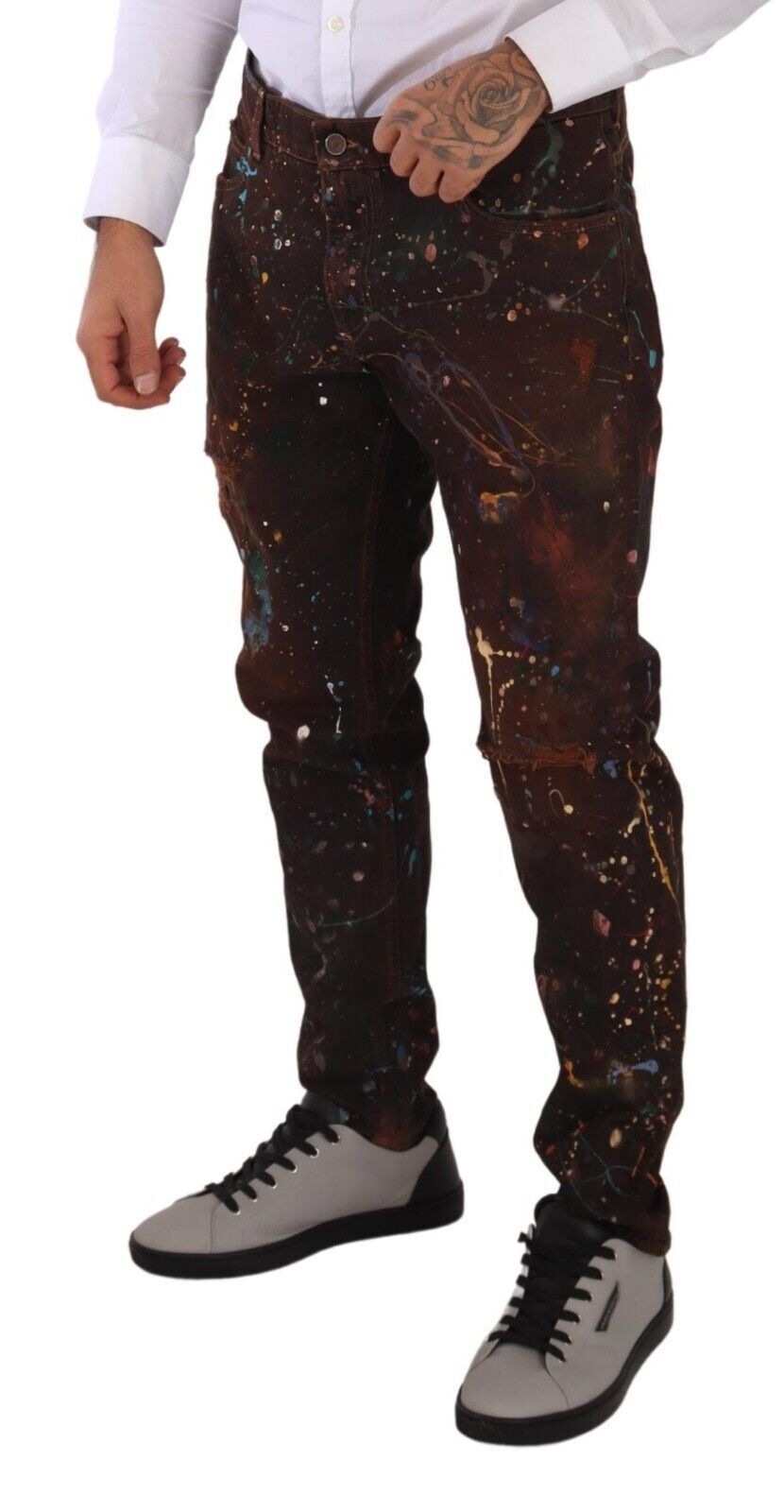 Dolce & Gabbana Braune Splash Color Cotton Regular Denim Jeans