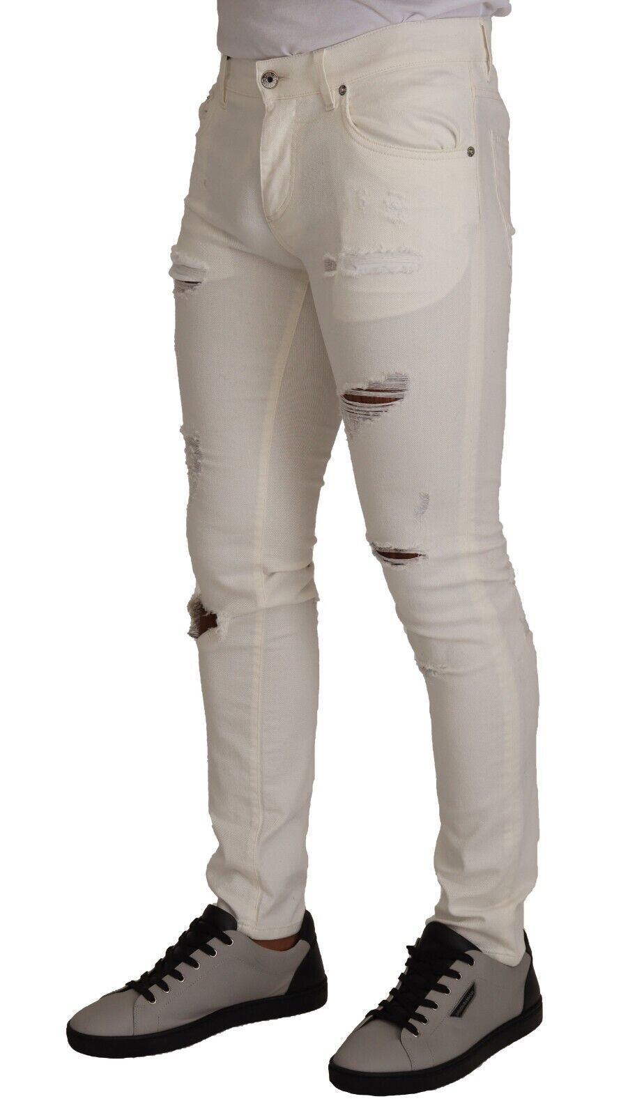 Dolce & Gabbana Weiße zerfledderte Skinny-Baumwoll-Denim-Jeans für Männer