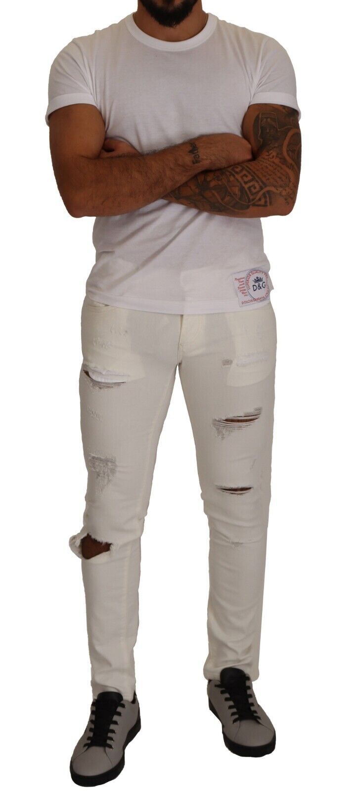 Dolce & Gabbana Weiße zerfledderte Skinny-Baumwoll-Denim-Jeans für Männer