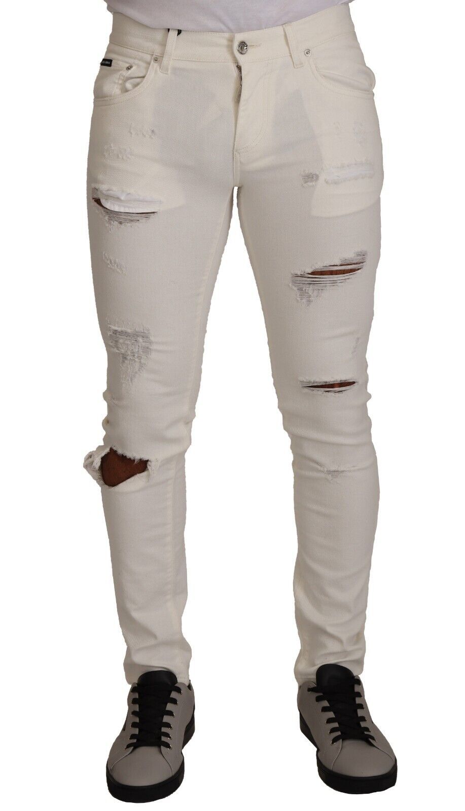 Dolce & Gabbana Weiße zerfledderte Skinny-Baumwoll-Denim-Jeans für Männer