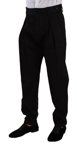 Dolce & Gabbana Schwarze Baumwolle Hohe Taille Männer Hose Kleid Hose