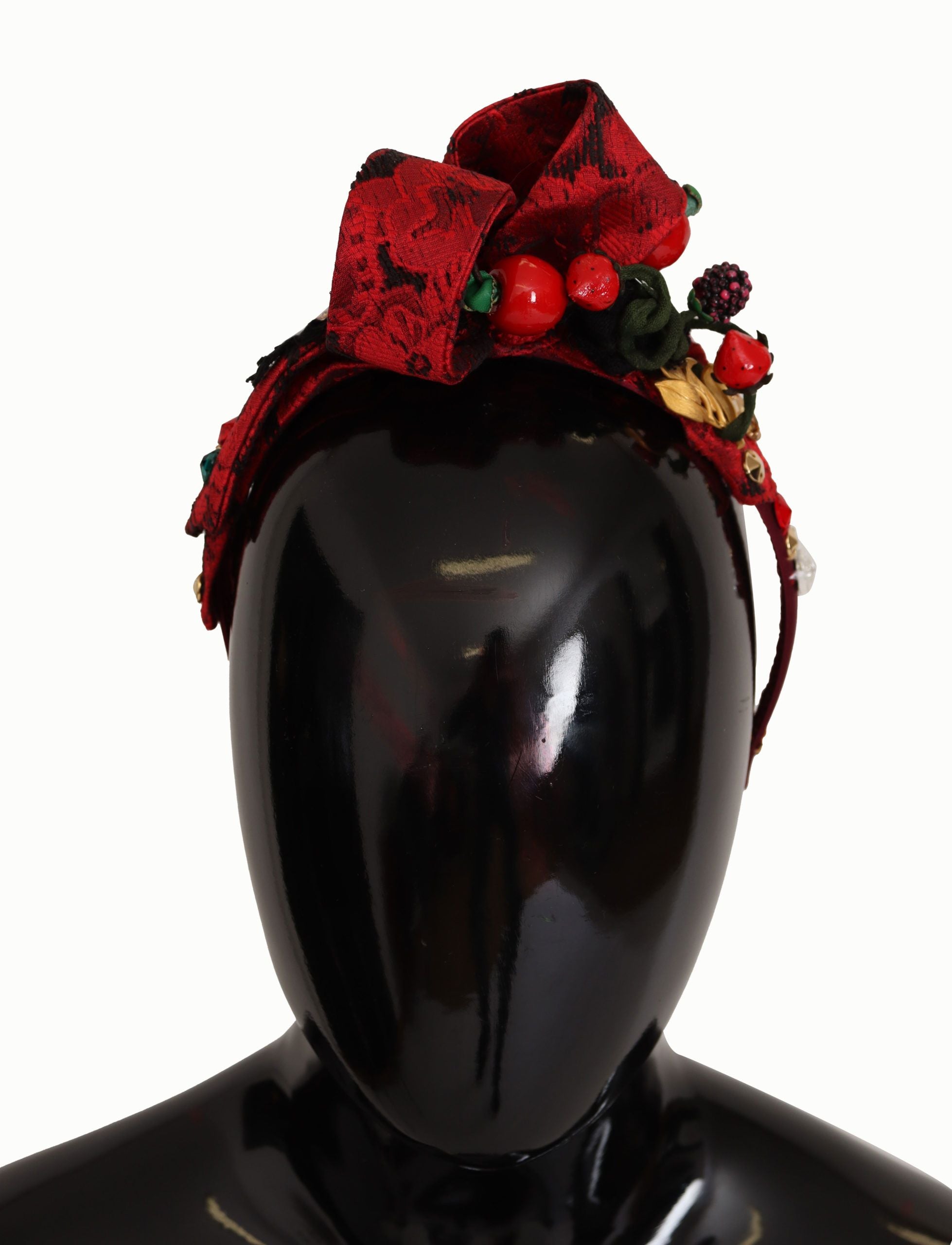 Dolce & Gabbana Kirsche Seide Kristall Schleife Logo Diadem Tiara Stirnband
