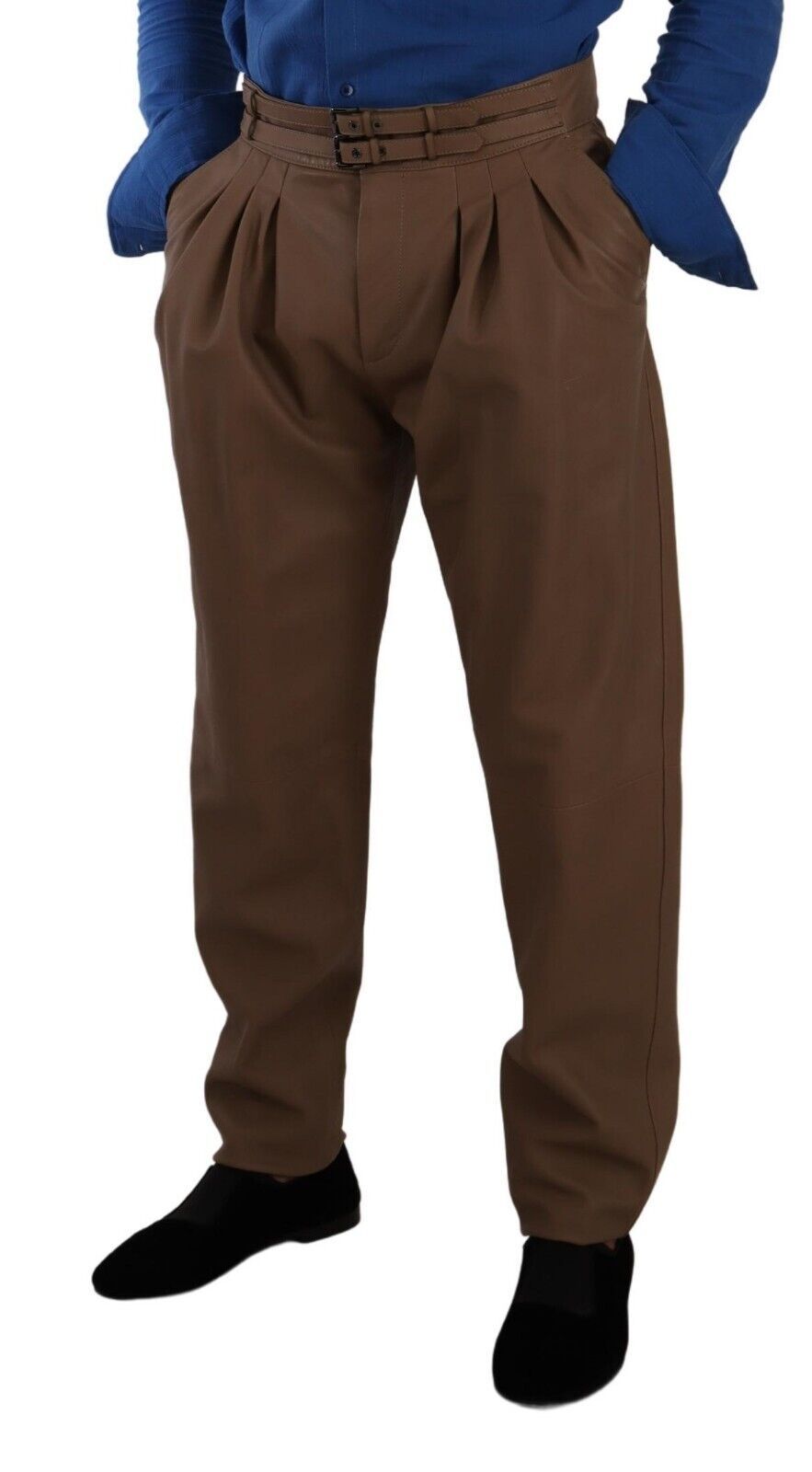 Dolce & Gabbana Braune, taillierte Lederhose mit hoher Taille