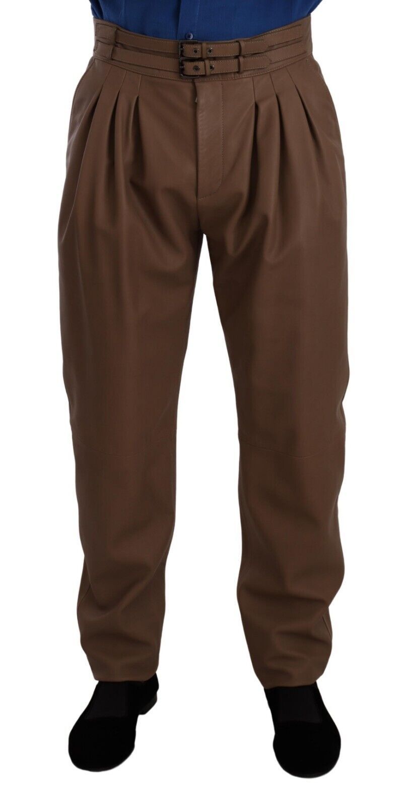 Dolce & Gabbana Braune, taillierte Lederhose mit hoher Taille
