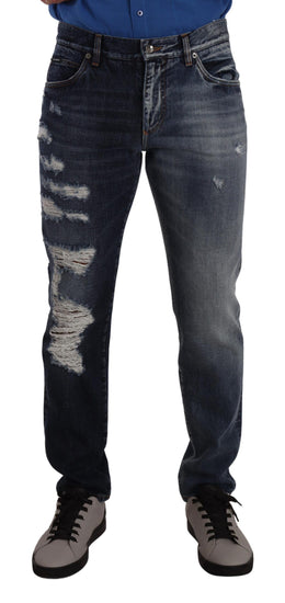 Dolce & Gabbana Blaue Baumwoll-Denim-Hose Regular Jeans