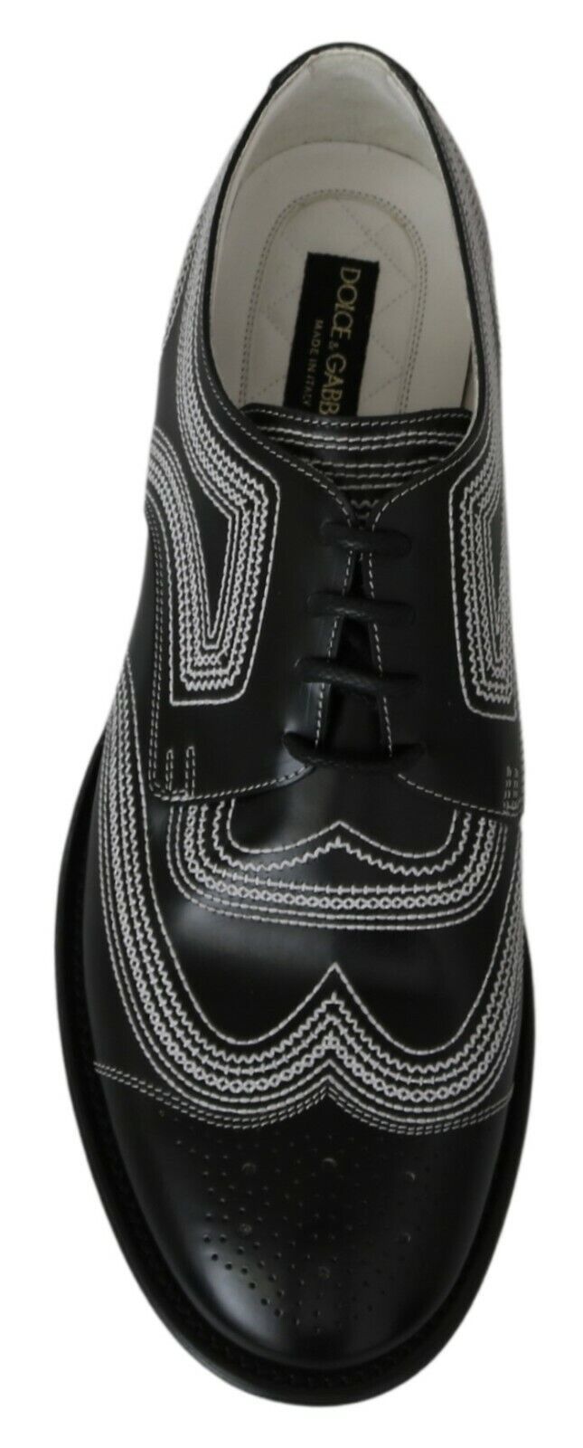Dolce & Gabbana Schwarze Leder Derby Formal Weiße Spitzenschuhe
