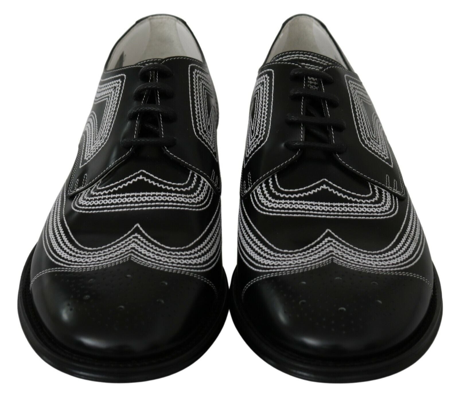 Dolce & Gabbana Schwarze Leder Derby Formal Weiße Spitzenschuhe