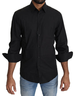 Dolce & Gabbana Schwarzes Baumwollhemd Formal Dress Men Top Shirt
