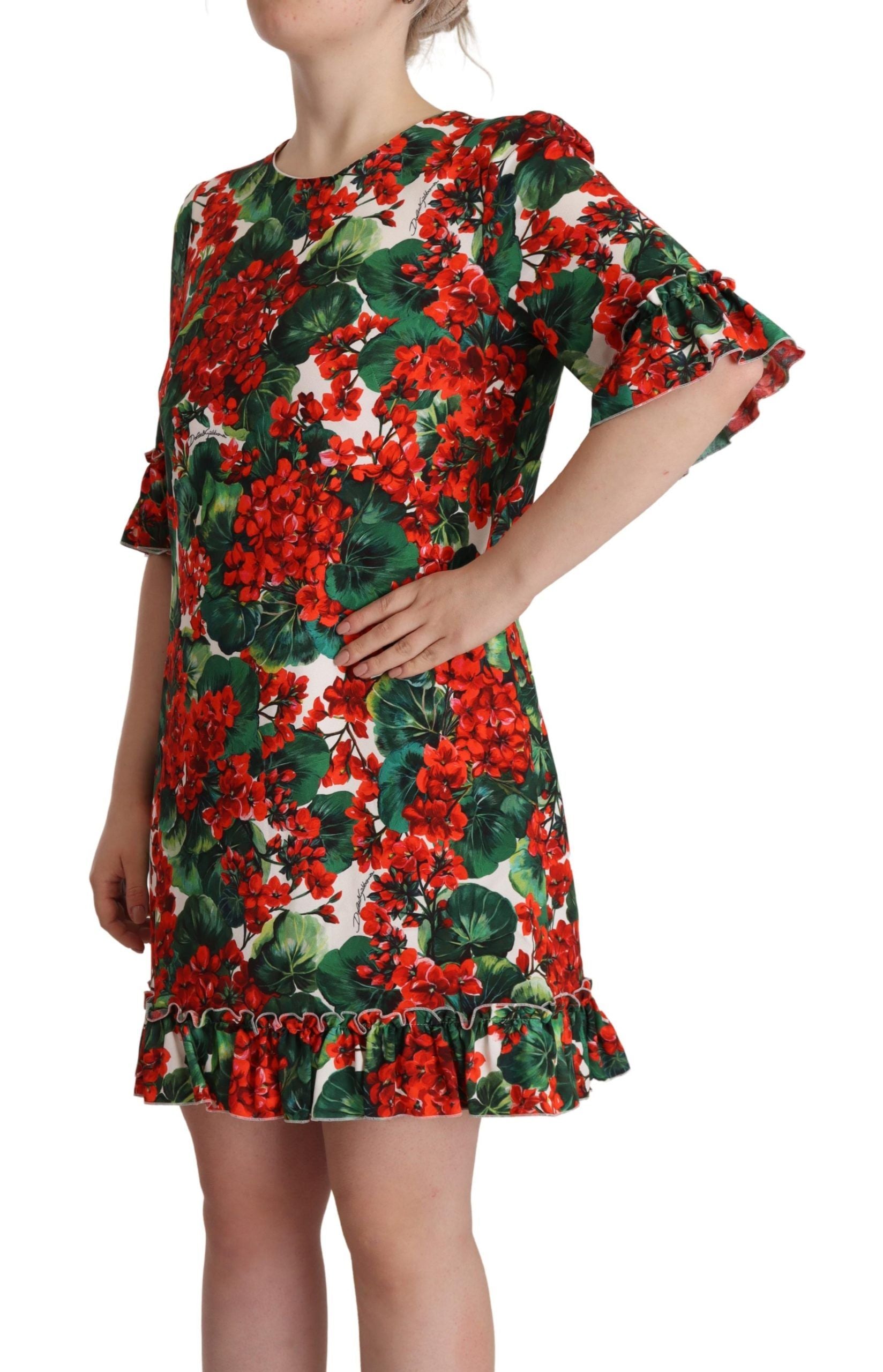 Dolce & Gabbana Multicolor Rotes geblümtes Etuikleid