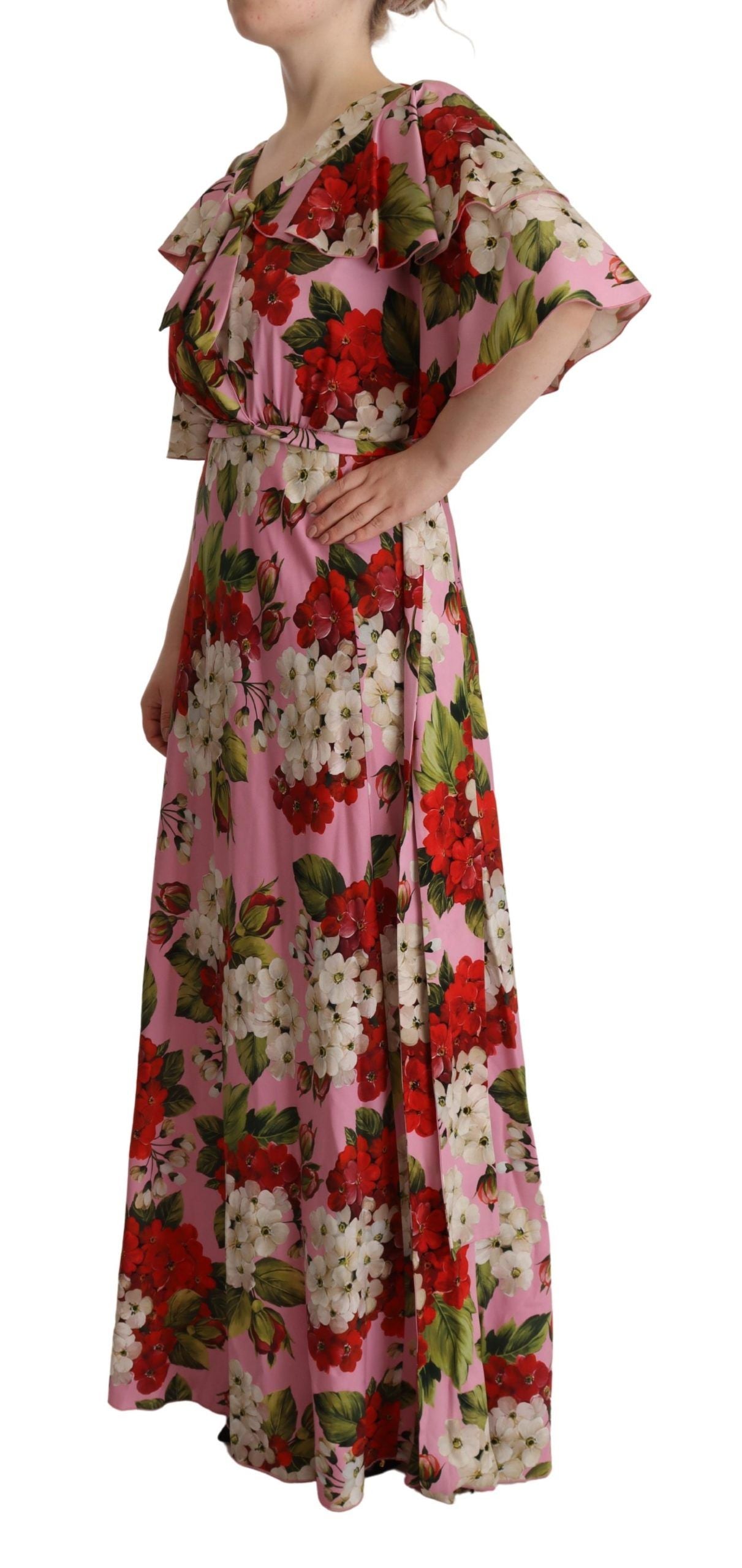 Dolce & Gabbana Rosa geblümtes Seiden-Stretchkleid Maxikleid