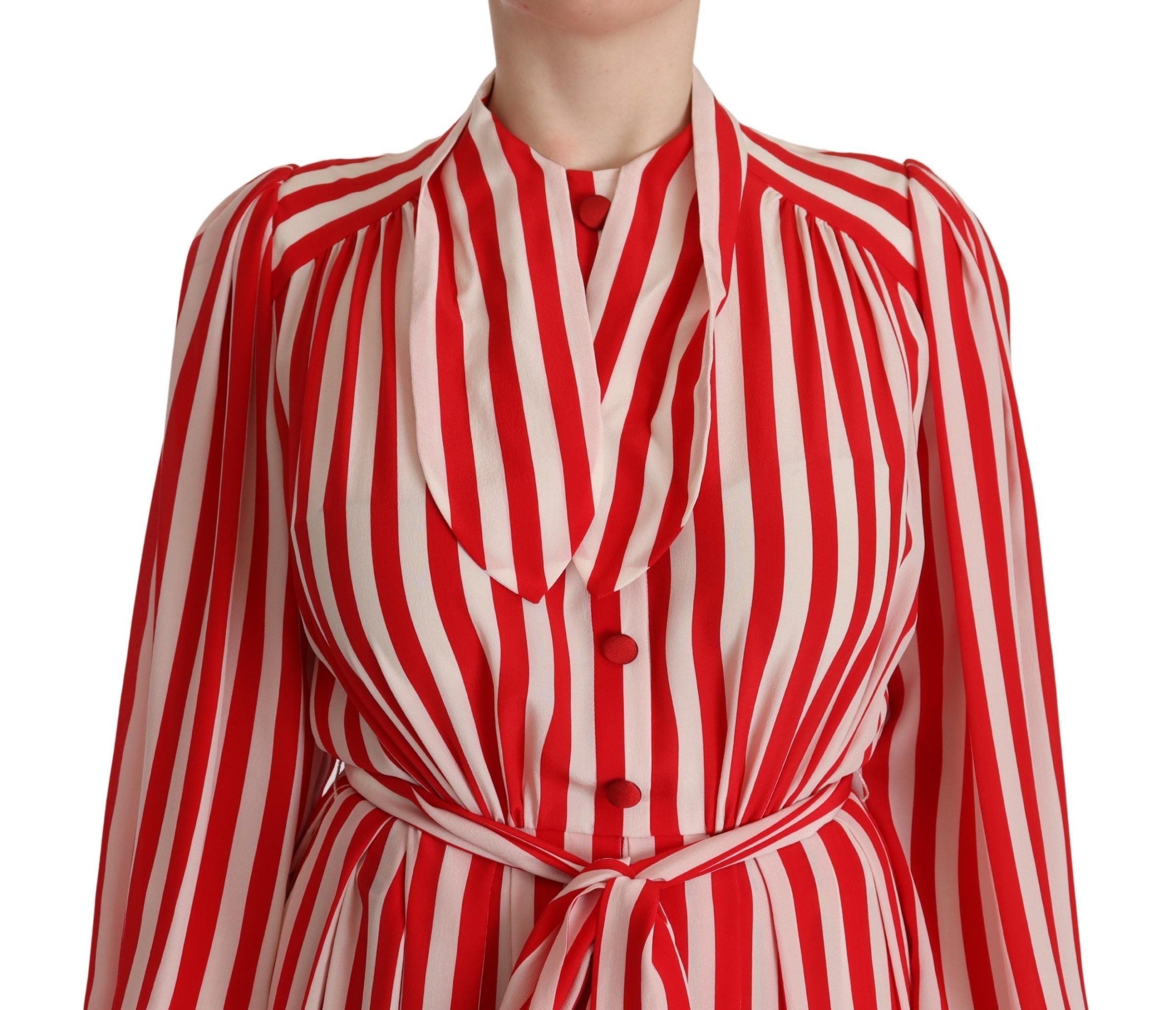 Dolce & Gabbana Weiß-rotes Seidenkleid in A-Linie mit Etuikleid